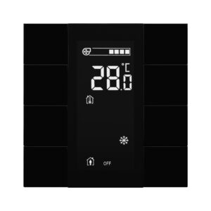 ITR340-JETBLK-08-1001_F_on Interra KNX Taster iSwitch+ ohne AQI und mit Display - Schwarzes Plexiglas